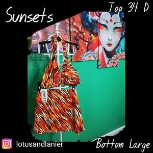 Sunsets Orange  Bikini Top 34D / Bottoms Large NWT